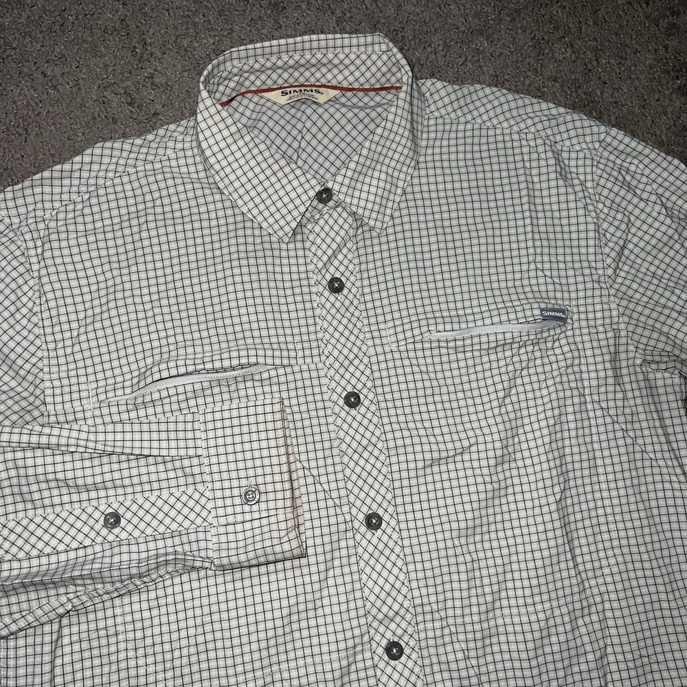 Simms M Blue Plaid Long Sleeve Button Up Fishing Shirt Casual Western Country